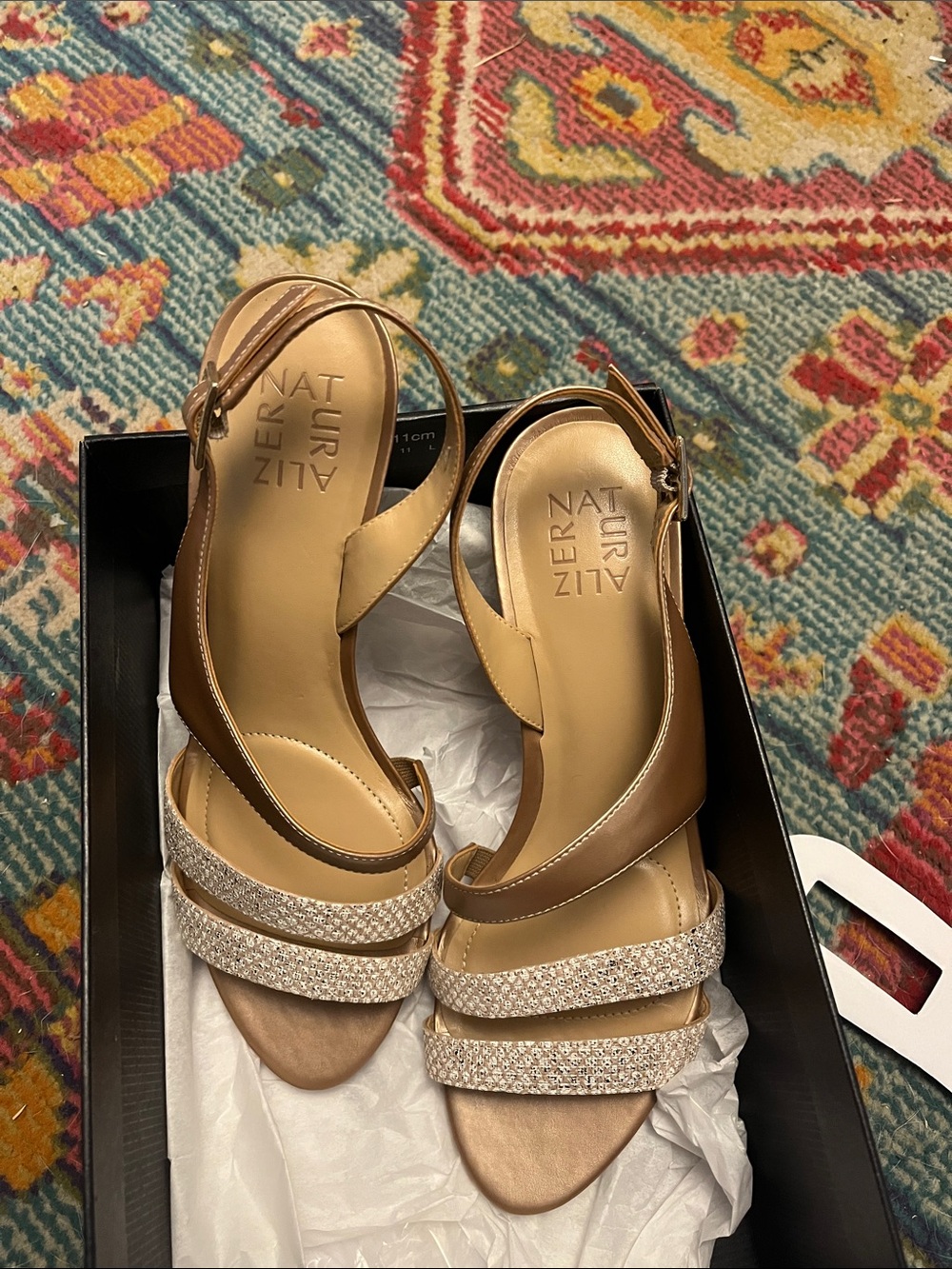 Naturalizer Metallic Gold Slingback Sandals with Sparkle Straps